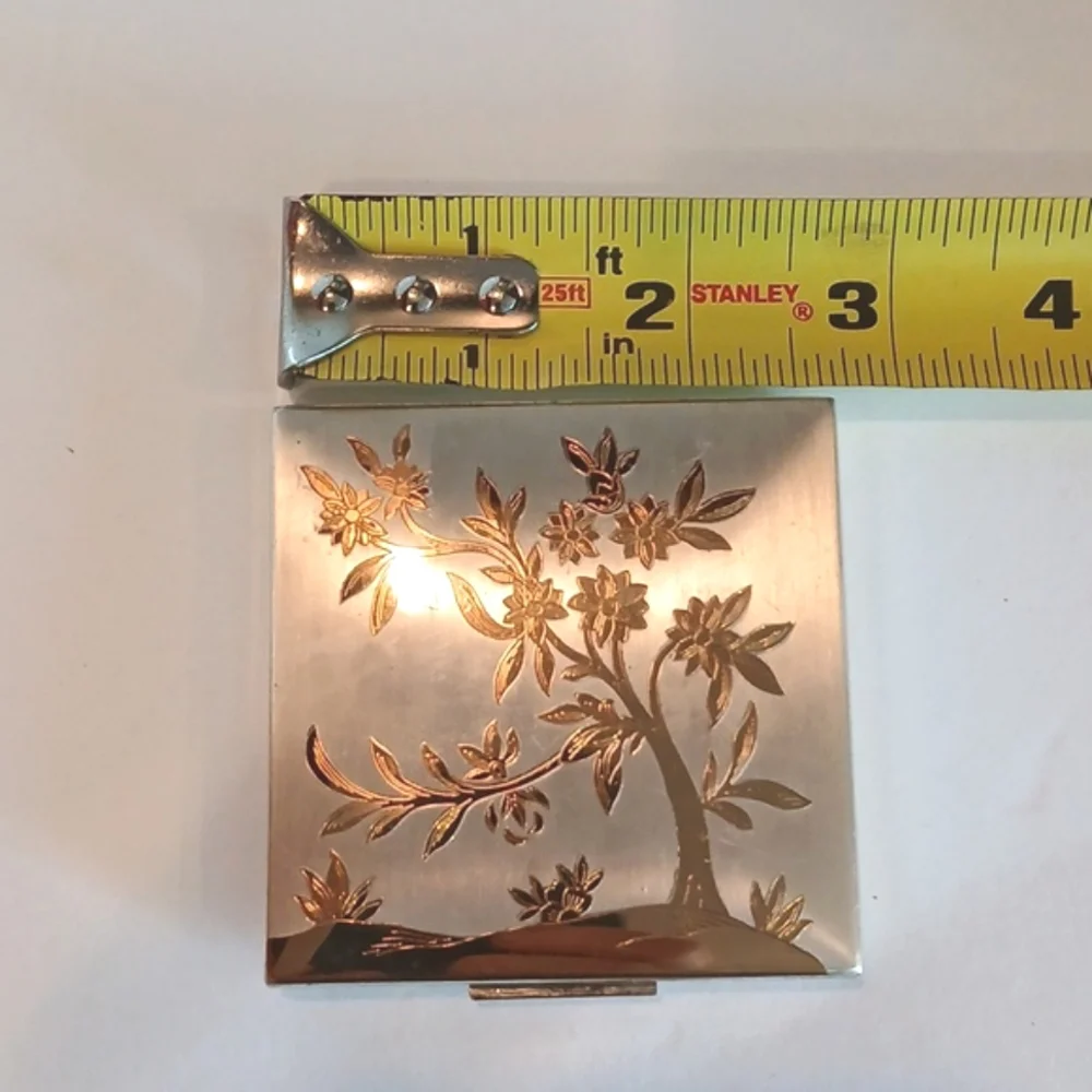 🌸 Vintage Art Deco Elgin America Powder Compact Gold Silver Lotus Tree 40s